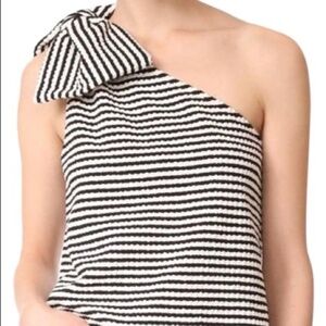 Club Monaco Black and White Striped One-Shoulder Top
